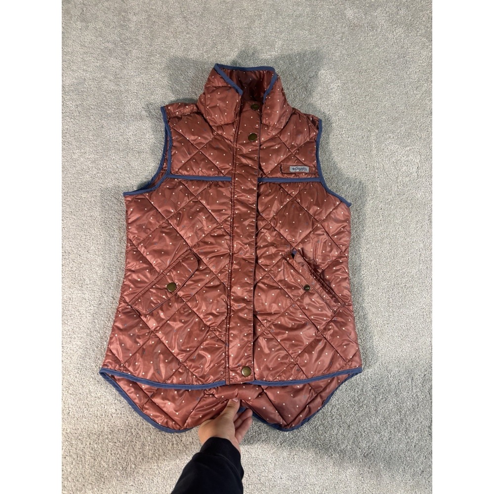 COLUMBIA WOMENS PUFFED VESTRAI &STAIN RESISTANT Quilted Polkadot Sz Xs **